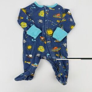 Wonder Nation Newborn Footed Sleeper Space Print Blue Zip Pajamas